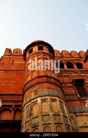 Vue partielle de Amar Singh Gate, Red fort, Agra, Uttar Pradesh, Inde Banque D'Images