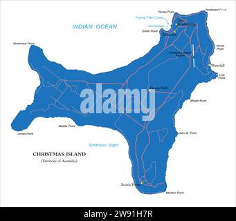 Carte vectorielle politique très détaillée de l'île Christmas avec les régions administratives et les principales villes. Illustration de Vecteur