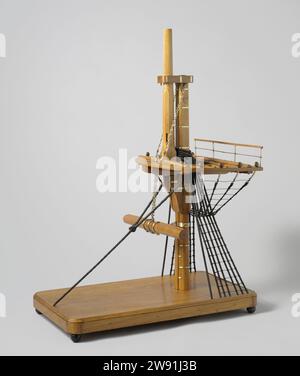 Modèle de partie d'un foremast gréé avec Parrel Brace, Rijkswerf Amsterdam, modèle de gréage 1838. Modèle de démonstration modèle du haut d'un mât d'élevage tuberculé avec mars, cordes de tête et cerf avant, le bas de la tige avant et la partie médiane de la Fokkera. Le mât est composé selon la méthode de Seppings. Le but du modèle est la démonstration des soutiens-gorge ou du support extensible qui relie le Fokkera au mât et laisse la liberté de tourner dans toutes les directions, et la chaîne de verrouillage du RA, suspendue à la tête d'âne. La tige avant est soutenue par deux leviers slothouten. SCA Banque D'Images