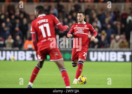 Middlesbrough, Royaume-Uni. 23 décembre 2023. Sam Greenwood de Middlesbrough lors du Sky Bet Championship Match Middlesbrough vs West Bromwich Albion au Riverside Stadium, Middlesbrough, Royaume-Uni, le 23 décembre 2023 (photo de Nigel Roddis/News Images) à Middlesbrough, Royaume-Uni le 12/23/2023. (Photo Nigel Roddis/News Images/Sipa USA) crédit : SIPA USA/Alamy Live News Banque D'Images