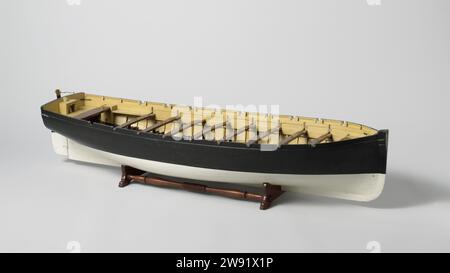 Maquette d'un bateau long, anonyme, c. 1865 - c. 1880 maquette de bateau. Modèle de démonstration modèle de ferme polychromée sur une norme. Lisse Bodder double -ceinture barkas, autour avec siège presque plat et miroir plat, disque dans le voorsteven ; Une serrure de forclusion, neuf dids et huit bâtons de chemin de fer, et une cabine ouverte avec des tiges latérales et un doft extra lâche. Remuer facilement avec un bâton de carreaux de laiton incurvé pour pouvoir contourner la bruine. Echelle 1:10 (dérivée). Bois néerlandais (matériel végétal). laiton (alliage) Banque D'Images