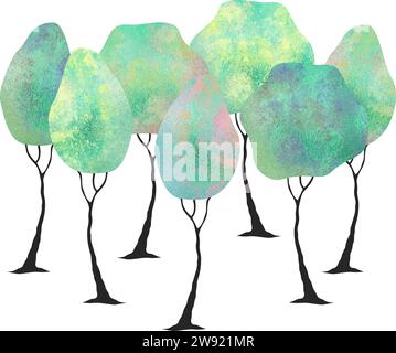 forêt colorée, arbres avec fond transparent Illustration de Vecteur
