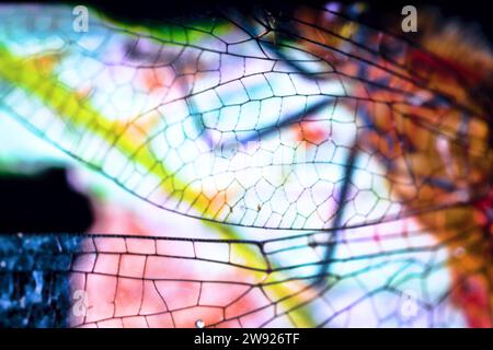 La structure légère et durable d'une aile de libellule transparente. Ultra macro Banque D'Images