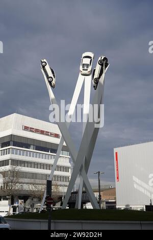 Sculpture inspiration 911, artiste Gerry Judah, Musée Porsche, Stuttgart-Zuffenhausen, Stuttgart, Bade-Wurtemberg, Allemagne Banque D'Images