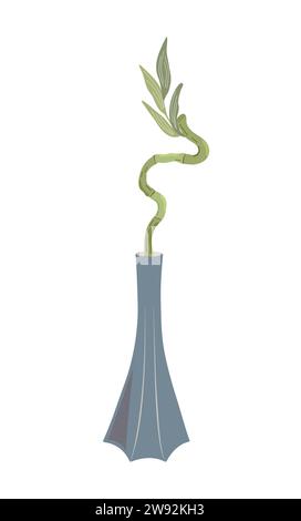 Plante de bambou dans le vase, illustration vectorielle dessinée à la main de style plat simple, plante japonaise traditionnelle, ornement décoratif oriental de répétition pour textil Illustration de Vecteur