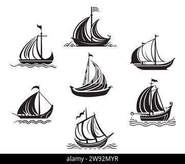 Dessins à la main de conception de bateau à voile. Modèle de logo de voilier simple. idées créatives de logo de voilier Illustration de Vecteur