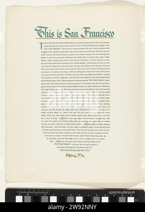 Japanese Peace Conference : San Fransisco, S. Tate, 1951 photographie Double feuille de papier épais pliée, trois pages imprimées, dans laquelle une photo du Golden Gate Bridge, San Francisco séparément. Fait à l'occasion du traité de paix avec le Japon. Sur le front, il est dit : un pas vers la paix dans le Pacifique. Le traité a été signé à San Fransisco. Impression papier San Francisco San Francisco Banque D'Images