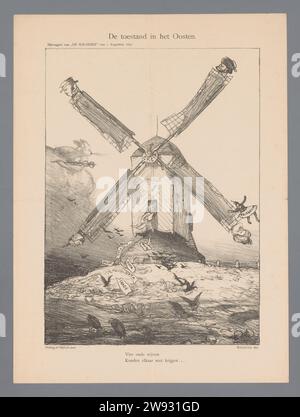 La situation à l'est, Marius Bauer, 1897 Cartoon sur le lent cours des négociations sur la Crète entre les pays de la Turquie, la Grèce, l'Angleterre et la Russie. Intributed comme un moulin à vent avec la Crète comme un Molenas et les quatre puissances telles que les mèches. Au bas de deux lignes d'un enfant frais. Publié dans l'ajout de 'de Kroniek' du 1 août 1897. Imprimeur : Netherlandsprinter : Amsterdampublisher : moulin à vent en papier Amsterdam dans le paysage. Caricatures politiques et satires Turquie. Grèce. Crète. Russie. Angleterre Banque D'Images