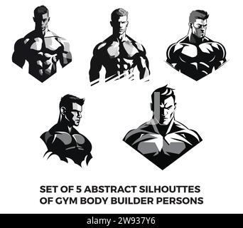 Ensemble dynamique de 5 silhouettes abstraites vectorielles, parfaites pour la conception de logo de gym et de fitness, incarnant la puissance, la passion et l'esprit de transformation Illustration de Vecteur