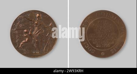 Menning décerné aux membres étrangers du jury de l'exposition universelle de Paris, 1900, 1900 récompense médaille de bronze. Devant : Femme debout avec une couronne de Laurier dans ses deux mains. A ses pieds, assise sur un pilier un putto d'écriture. Dans le fond des arbres, un monument avec inscription et fournitures d'artistes. Avec signature. Revers : inscription à l'intérieur du bord perlé et affichage. Avec bord. France bronze (métal) frappe (métallurgie) Paris Banque D'Images