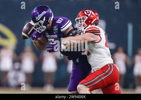 Las Vegas, NV, États-Unis. 23 décembre 2023. Thomas Gordon (87 ans) est incapable d'attraper le match de football lors de la seconde moitié du SRS distribution Las Vegas Bowl mettant en vedette les Utes de l'Utah et les Wildcats du Northwestern au Allegiant Stadium de Las Vegas, Nevada. Christopher Trim/CSM (image de crédit : © Christopher Trim/Cal Sport Media). Crédit : csm/Alamy Live News Banque D'Images