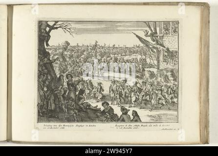 Réception du prince Guillaume III à Londres, 1688, 1689 imprimer réception festive du prince Guillaume III à Londres le 28 décembre 1688. Plaque G dans la série 'Engelants Schouwtoneel' sur la glorieuse Révolution 1688-1689 (deuxième partie). Avec légendes en néerlandais et en français. Amsterdam papier gravure Triummphal entrée et réception publique, concours, 'entrée solennelle', 'entrée joyeuse' Londres Banque D'Images