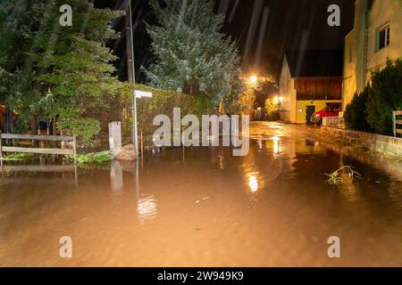 231224Überflutung News ID : FR 2023-12-24 Extremes Tauwetter : Freibad übergelaufen Lungwitzbach über die Ufer getrett Region. Starkes Tauwetter und Starker Regen haben im Erzgebirge und im Landkreis Zwickau für zum Teil schwere Überflutungen gesorgt. Im erzgebirgischen Neukirchen fluteten das Schmelzwasser und der Regen ein Freibad. Die Becken konnten das viele Wasser nicht aufnehmen, sodass diese überliefen. Die Wassermassen schossen anschließend durch ein Tor auf die angrenzende Max-Weigelt-Straße und sorgte hier für vollgelaufene Keller. Die Feuerwehr war hier machtlos. Auch dans anderen Ort Banque D'Images