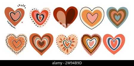 Coeurs de Boho colorés ensemble de vecteurs colorés isolé. Illustration de Vecteur
