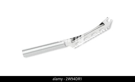 Couper le fromage à pâte molle avec un couteau à fromage spécialisé en acier inoxydable. Sa lame, ornée de trous, crée des tranches de fromage parfaites. Cuisine indispensable Banque D'Images