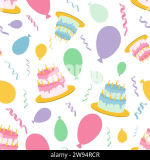 Motif sans couture vectoriel. Anniversaire. Gâteaux boules et serpentins Illustration de Vecteur