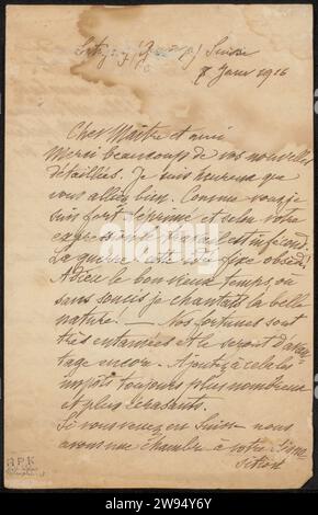 Lettre à Philip Zilcken, Alphonse Stengelin, 1916 lettre Satigny écriture à l'encre (processus) / plume passions, émotions, affections Suisse. Pays-Bas Banque D'Images