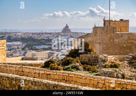 De la citadelle de Rabat (Victoria), vous pouvez voir toute l'île de Gozo, Malte Banque D'Images