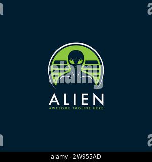 Illustration du logo vectoriel Alien. Logo alien minimal sur fond bleu foncé. Illustration de Vecteur