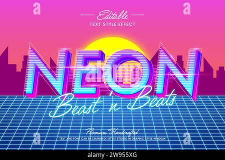 Effet de style de texte vectoriel 3D Retro Disco 80s éditable, adapté à la création de graphiques texte accrocheurs pour les médias numériques et imprimés tels que les affiches, donc Illustration de Vecteur