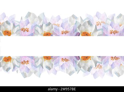 Bannière horizontale avec délicat lilas blanc aquarelle illustration florale aquarelle pour la décoration certificat de conception invitation impression carte postale Banque D'Images