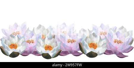 Aquarelle délicate lilas blanc aquarelle florale bordure sans couture pour décoration design certificats invitations cartes postales impression de site Web Banque D'Images