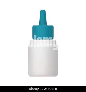 Bouteille en plastique fermée vectorielle 3D avec couvercle. Un pot pour la médecine dans le nez, les yeux, les oreilles. Produit pharmaceutique, médecine. Emballage en blanc. illustrati 3d. Illustration de Vecteur