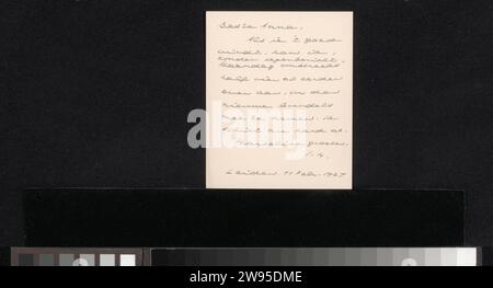 Lettre à Anna Dorothea Dirks, Johan Huizinga, 1927 lettre Leiden papier. écriture à l'encre (processus) / stylo Banque D'Images