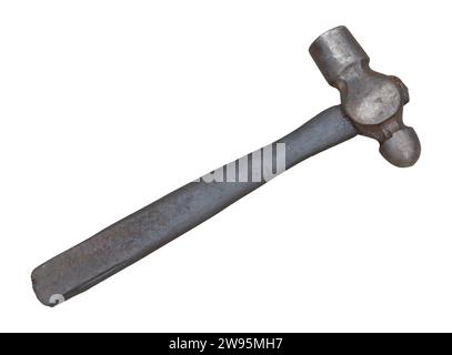 Seul vieux métal sale ou marteau en fer avec poignée en bois sale est isolé sur fond blanc avec chemin de clipsage. Banque D'Images