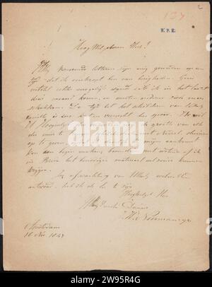 Lettre au baron Huibert Gerard Nahuys van Burgst, Johan Heinrich Neuman, 1847 lettre Amsterdam paper. écriture à l'encre (processus) / plume personnes historiques (portraits et scènes de la vie). Peinture (y compris livre-illumination, peinture miniature) Breda Banque D'Images