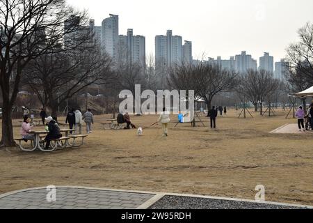 Les gens apprécient l'après-midi dans le parc Jamsil Hangang dans le district de Songpa Banque D'Images