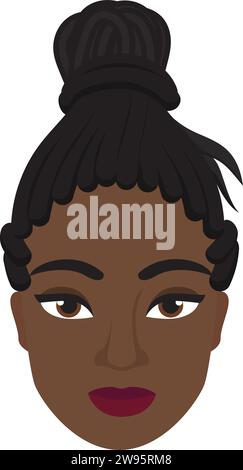 Tête de femme africaine avec chignon. Femme avec l'illustration vectorielle de dessin animé de coiffure dreadlocks Illustration de Vecteur