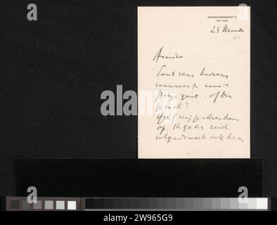 Lettre à Jan Veth, Isaac Israels, 1875 - 1925 lettre datée de mars 23. Dans la main ultérieure 21. Le journal de la Haye. Écriture à l'encre (procédés) / stylo / impression Paris Banque D'Images