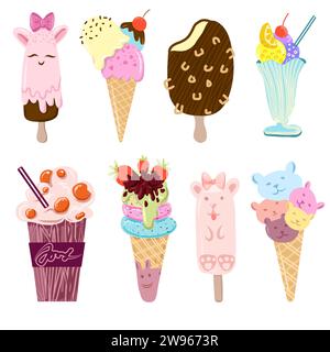 Illustrations de crème glacée de style dessin animé Illustration de Vecteur