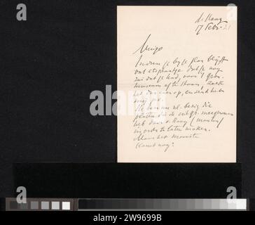 Lettre à Jan Veth, Isaac Israels, 1875 - 1925 lettre datée du 17 février. Dans la main ultérieure 21. Le journal de la Haye. Écriture à l'encre (procédés) / stylo l'exposition d'arts graphiques  art Groningen Banque D'Images