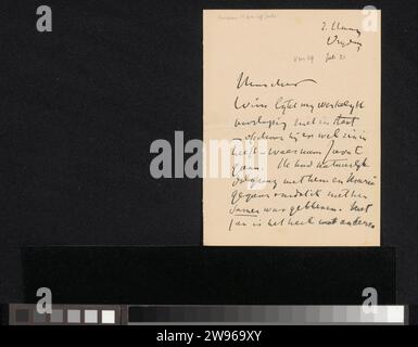 Lettre à Jan Veth, Isaac Israels, 1875 - 1925 lettre datée de juillet 21 dans une main ultérieure. Le journal de la Haye. Écriture à l'encre (procédés) / stylo Bali. Dans le Banque D'Images