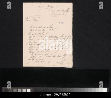 Lettre à Filippo Tessaro, Herman Johannes Aloysius Maria Schaepman, 1854 - 1903 lettre Driebergen papier. Écriture à l'encre (procédés) / stylo imprimé la Haye Banque D'Images