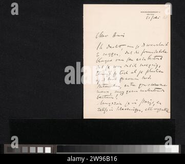 Lettre à Jan Veth, Isaac Israels, 1875 - 1925 lettre datée de juillet 21. Dans la main ultérieure 21. Le journal de la Haye. Écriture à l'encre (procédés) / stylo / impression voyage ; tourisme Paris. Scheveningen. Java. Madura Banque D'Images