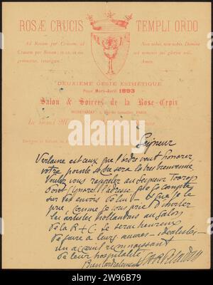 Brief aan Philip Zilcken, Joséphin Péladan, en papier Nîmes de 1893 lettres ou avant. Écriture à l'encre (procédés) / stylo / impression religions non chrétiennes (y compris les institutions, les coutumes et les antiquités) Banque D'Images