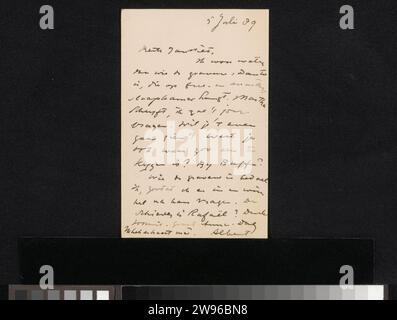 Lettre à Jan Veth, Albert Verwey, 1875 - 1925 lettre datée du 5 juillet 89 dans une main ultérieure. papier. écriture à l'encre (processus) / stylo les arts graphiques Banque D'Images