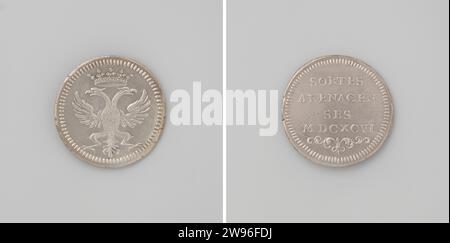 Tirage au sort de la loterie à Arnhem, Anonyme, médaille d'histoire 1696 Médaille d'argent. Devant : aigle à double tête sous la couronne. Revers : inscription pays-Bas argent (métal) frappant (travail des métaux) Arnhem Banque D'Images