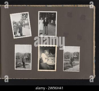 Various People, Anonymous, 1941 - 1942 Photography Album Magazine avec cinq photos de soldats allemands, famille et amis. Fait partie de l'album de photo ABRECOMSINTENTANTur van de Wehrmacht 1941-1943. Support photographique des pays-Bas. carton gélatine argent impression occupation  guerre. le soldat hors service. Bois et parc (comme lieux de loisirs) pays-Bas Banque D'Images