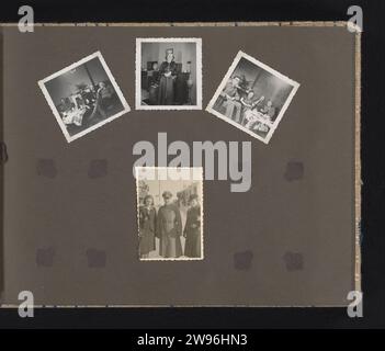 Coziness, Anonyme, 1941 - 1942 Photography Album Magazine avec quatre photos de quelques officiers allemands de la Wehrmacht avec deux femmes à une table et posant dans la rue. Fait partie de l'album de photo ABRECOMSINTENTANTur van de Wehrmacht 1941-1943. Support photographique des pays-Bas. Carton gélatine argentée impression (famille) repas pays-Bas Banque D'Images