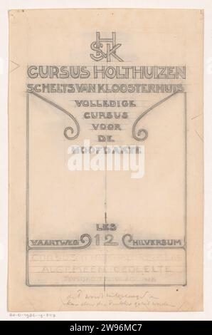 Conception de couverture pour : cours Holthuizen. Cours complet pour l'acte principal, sans année, Reinier Willem Petrus de Vries (1874-1953), 1884-1952 dessin Design avec un monogramme avec les lettres HSVK. papier calque. figures mathématiques magiques au crayon ; nombres magiques, mots, monogrammes Banque D'Images