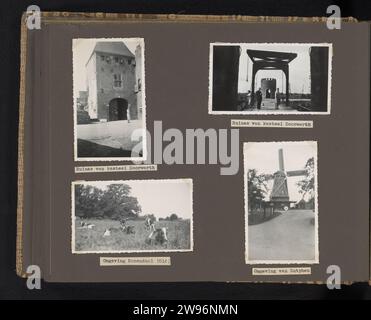 Kasteel Doorwerth, Anonyme, 1949 Photography Album Magazine avec quatre photos à Kasteel Doorwerth, Rozendaal et à Zutphen. Sous les photos découpez des papiers avec des inscriptions dactylographiées. Partie du premier album photo avec des photos des deux balades à vélo du père et du fils à travers les pays-Bas en septembre 1939 et juillet 1940 et un voyage en voiture avec la famille à travers les pays-Bas, la Belgique et le Luxembourg en juin 1949. Papier néerlandais. support photographique impression gélatine argent sortie, voyage de plaisir. la famille en voyage, en vacances. moulin à vent Château Doorwerth. Rozendaal. Zutphen Banque D'Images