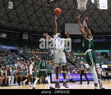 Honolulu, Hawaï, États-Unis. 24 décembre 2023. Avery Anderson (3 ans), garde de TCU, tire le ballon lors du match de basket-ball Diamond Head Classic de Hawaiian Airlines entre les TCU Horned Frogs et les Hawaii Rainbow Warriors au Sofi Arena du Stan Sheriff Center à Honolulu, Hawaï. Glenn Yoza/CSM/Alamy Live News Banque D'Images