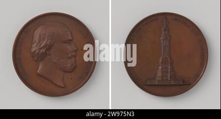 Dévoilement du monument pour le Volksgeest de 1830-1831 à Amsterdam 1856, Samuel Cohen Elion, médaille d'histoire 1856 médaille de bronze significative, sur le devant le portrait du roi Guillaume III à droite avec un changement, sur le revers la statue avec un changement. bronze (métal) frappe (travail des métaux) Banque D'Images