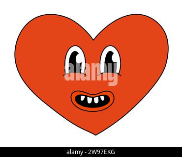 Personnage Heart Red Smile pour la Saint-Valentin. Mascotte dans le style groovy et Y2K. Illustration de dessin animé vectoriel. Illustration de Vecteur