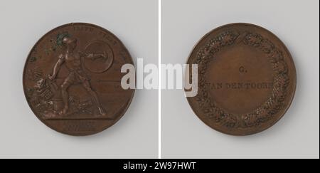 Médaille de récompense pour les défenseurs de la Citadelle d'Anvers 1832, au nom de G. van den Toorn, David van der Kellen (1804-1879), médaille d'histoire 1832 Médaille de bronze, sur le front un soldat, en vêtements anciens avec bouclier et épée brisée, à côté de la rivière sur une rivière, werts enemy arrows, avec un texte modifié et découpé, une salle d'écriture dans une lourde couronne de chêne sur le verso. Avec nom emmêlé. Bronze d'Utrecht (métal) frappe (travail des métaux) Banque D'Images