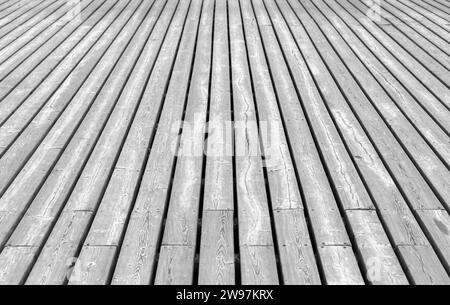 Vue perspective de plancher en bois, texture de photo de fond, noir et blanc Banque D'Images